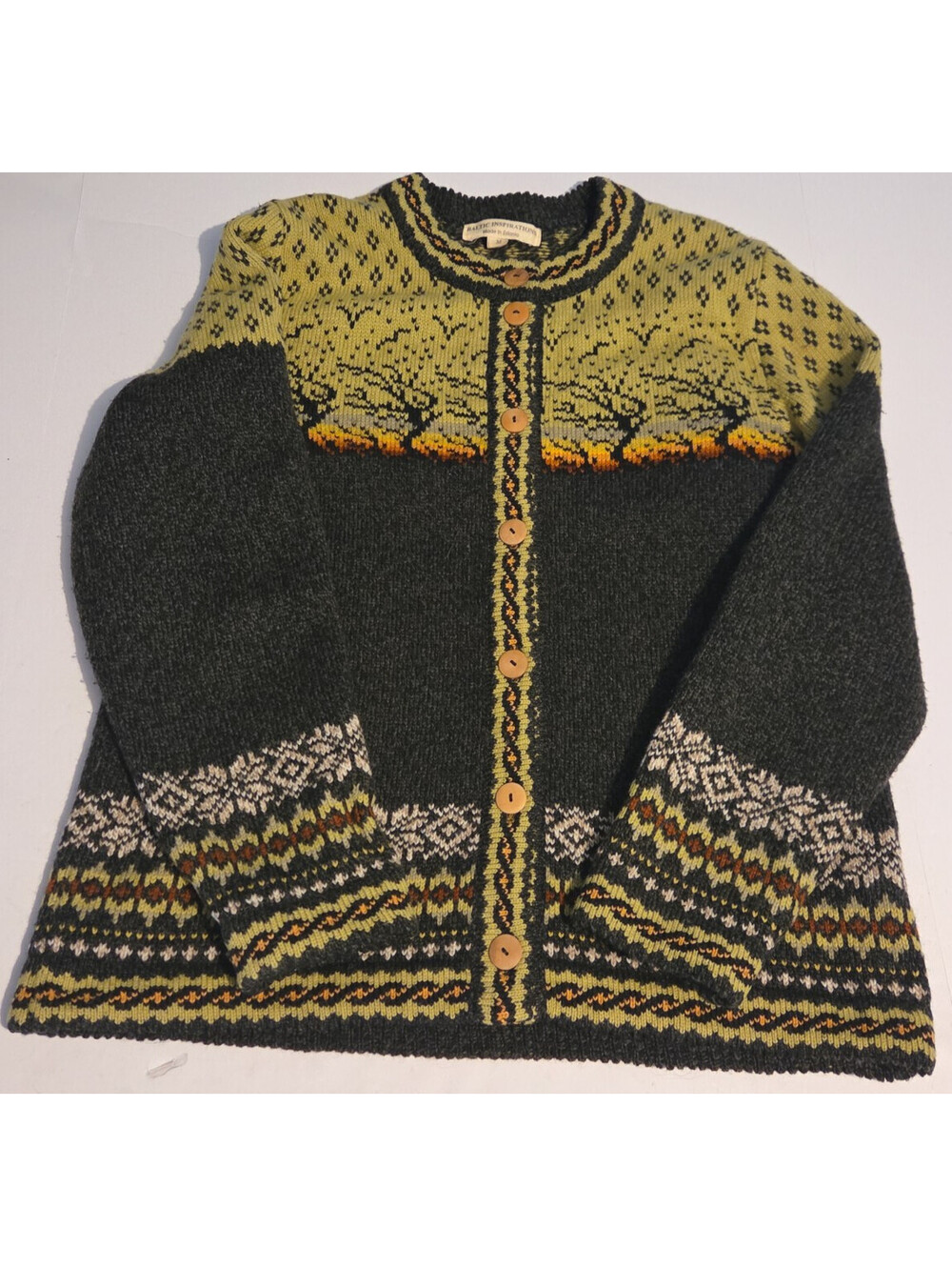 Baltic Inspirations 90% Wool Cardigan Sweater M Made In Estonia Nordic Fair Isle